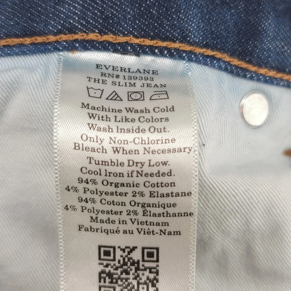 Everlane Mens Uniform Jeans 30x34 Slim‎ Fit Organic Cotton Stretch Dark Wash EUC